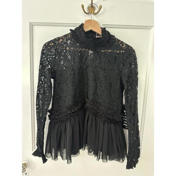 TUCKERNUCK Myla Black Lace Long Sleeve Blouse Top NWT Extra Small XS - Picture 4 of 6